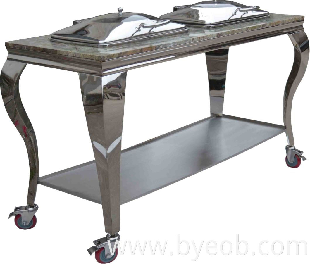 Mobile Buffet Table with Two Chafing Dhsh and Chafer Heater